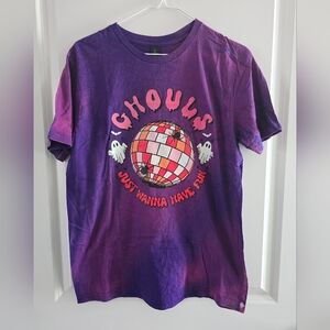 Sofiaisabella&co Boutique Vibrant Purple Short Sleeve Tee w Retro Spooky Graphic